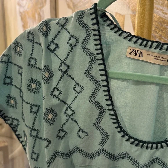 Zara Mint Green Embroidered Dress Midi Dress Kaftan Size extra small - Picture 13 of 13
